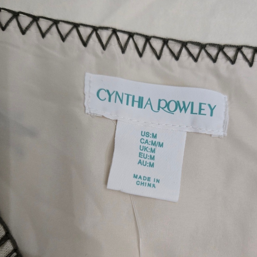 Cynthia Rowley Palm Tree Embroidered Linen Blend Dress Womens Medium Cream NEW - Picture 10 of 11